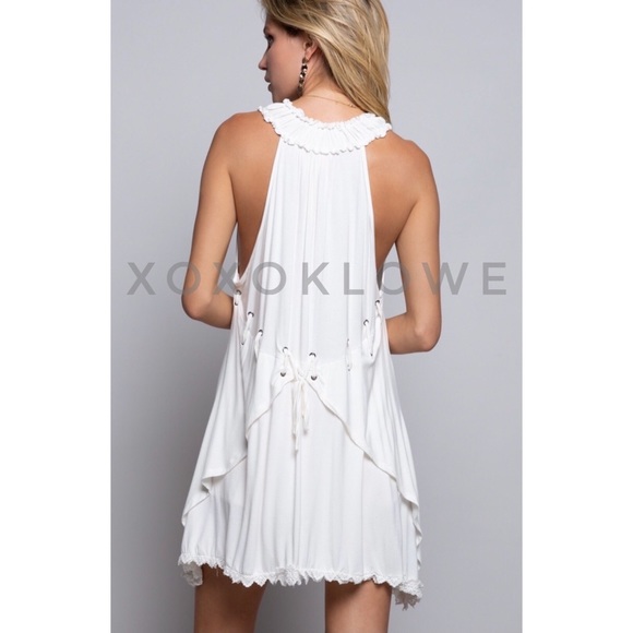 LAST ONE POL Ivory Tunic Top Lace Up Uneven Hem - Picture 8 of 8